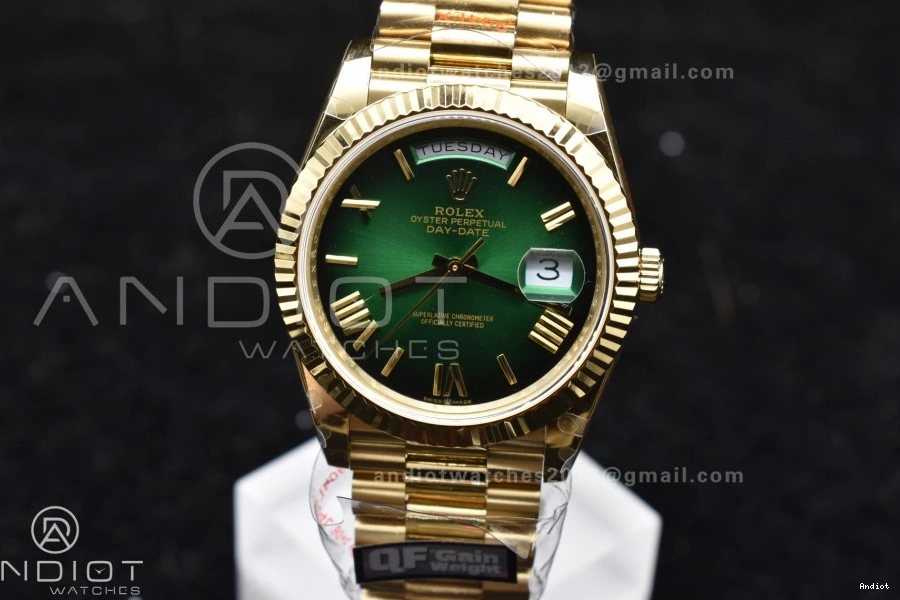 Black Green 40 President V4 Bracelet Weight) on 904L Steel YG A2836 QF Dial Edition (Gain DayDate Best 0118